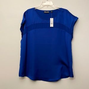 NY&Co Silky Blue Short Sleeve Blouse (Size XL)
